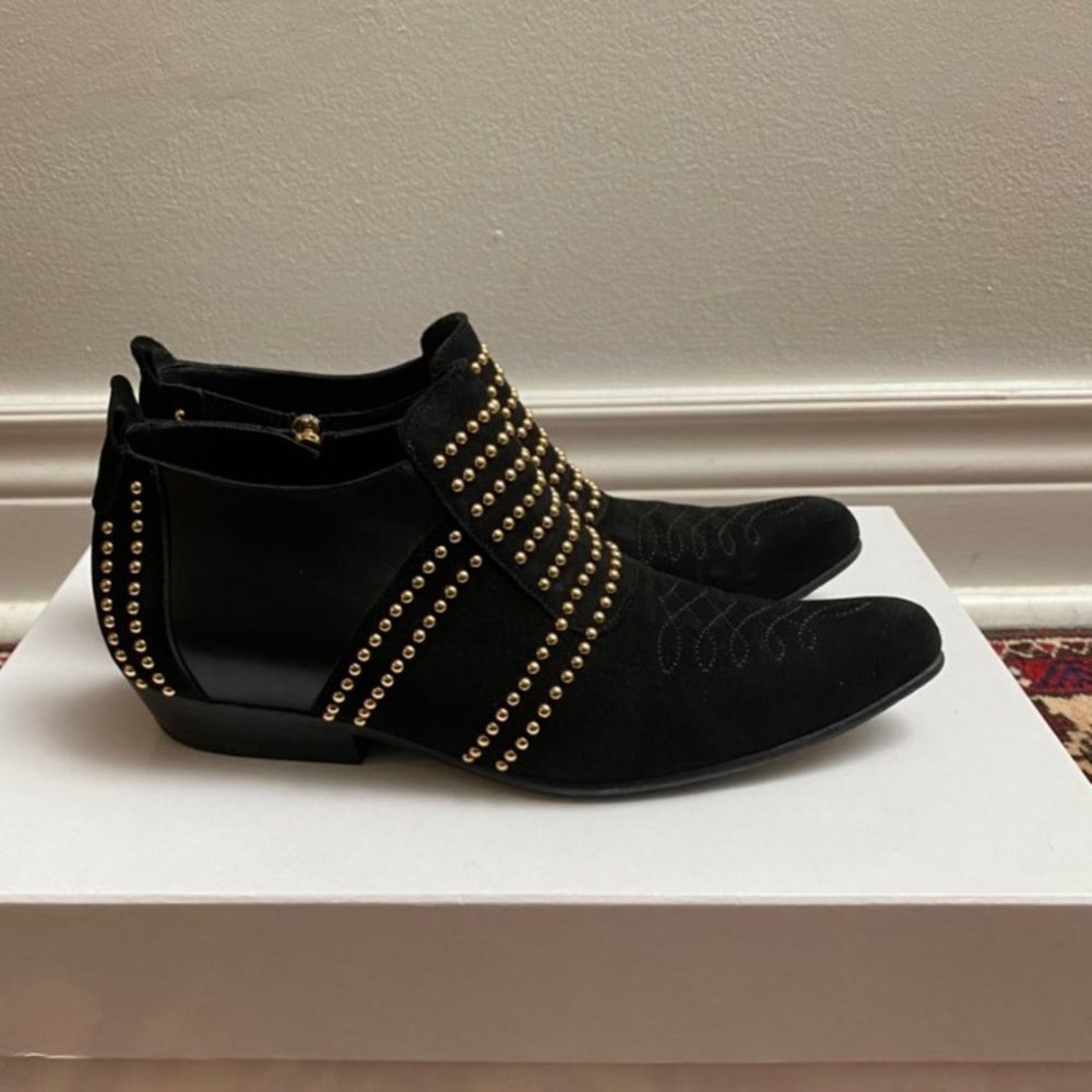 Anine Bing Low Charlie Boot 7 Black Gold Studded